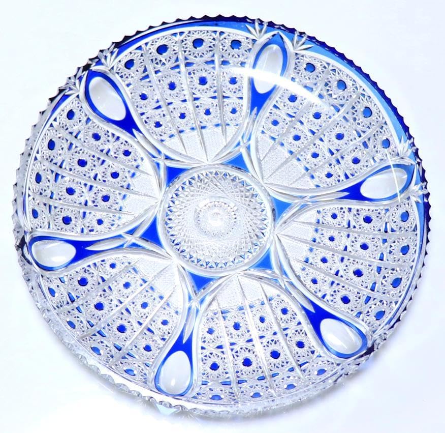 オールド・バカラ 青色装飾 2kg33.5cm プレート 特大皿 アンティーク オールド・バカラ 青色装飾 2kg33.5cm プレート 特大皿 アンティーク